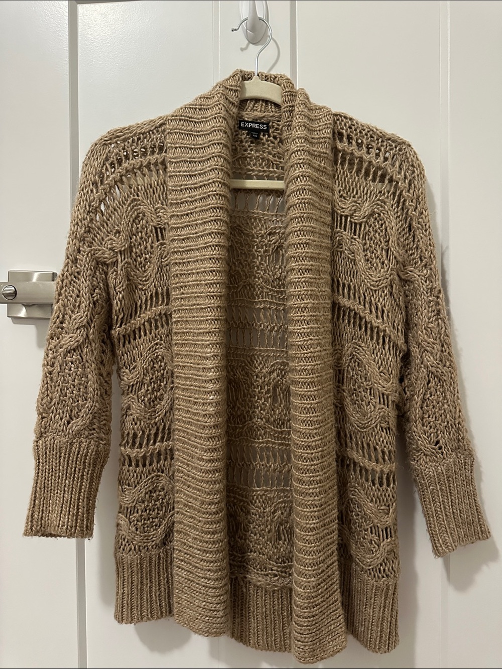 Express Open-Knit Shawl Collar Cardigan - Beige